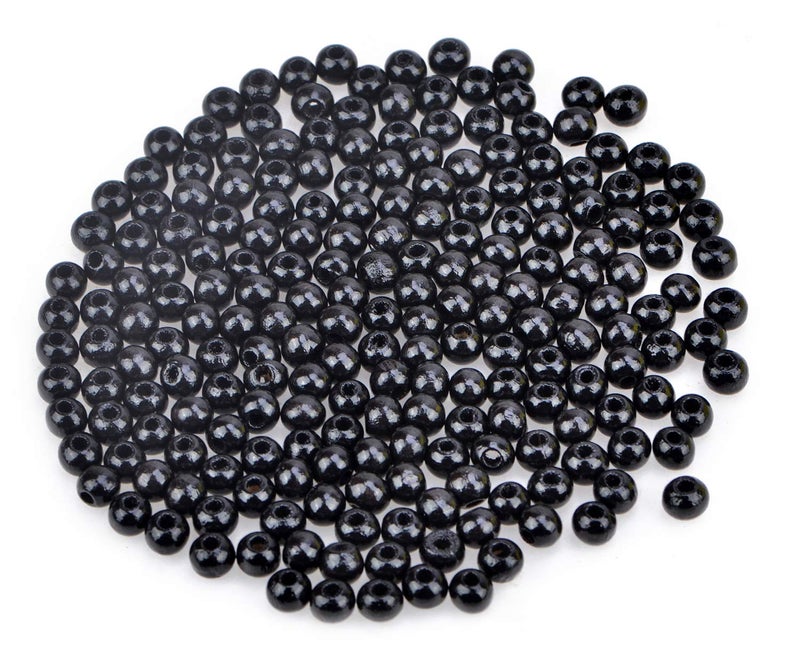 AD Beads Wood Spacer Loose Wooden Craft Beads Big Hole Beads Assorted for Necklace Bracelet Craft Making Decoration (6x8mm 300pcs, Black) - Image 1